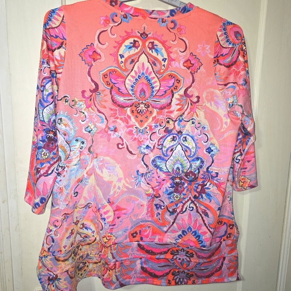 Soft Surroundings Women'sKnit Tunic Paisley Pink Coral Top V Neck XL - Picture 6 of 9